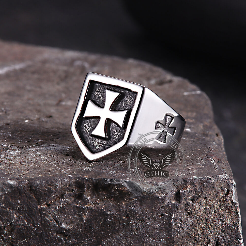 Cross Pattern Stainless Steel Shield Ring