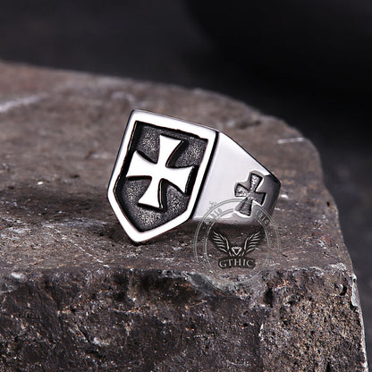 Cross Pattern Stainless Steel Shield Ring