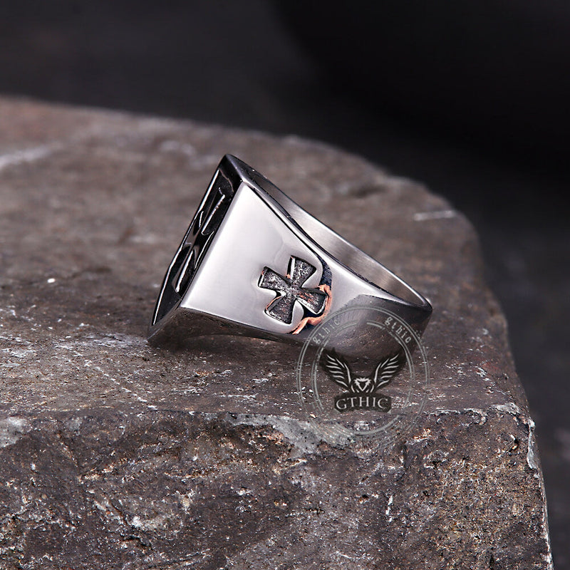 Cross Pattern Stainless Steel Shield Ring