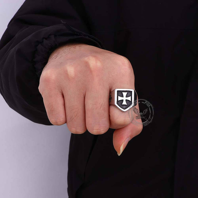 Cross Pattern Stainless Steel Shield Ring