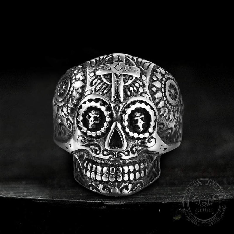 Cross Pattern Stainless Steel Skull Ring
