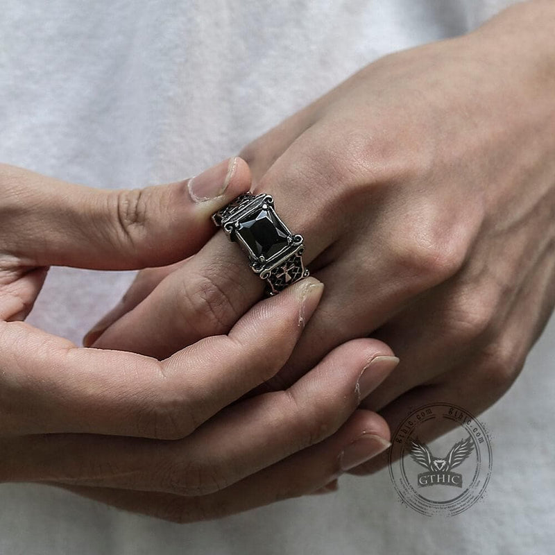 Cross Stainless Steel Gemstone Ring