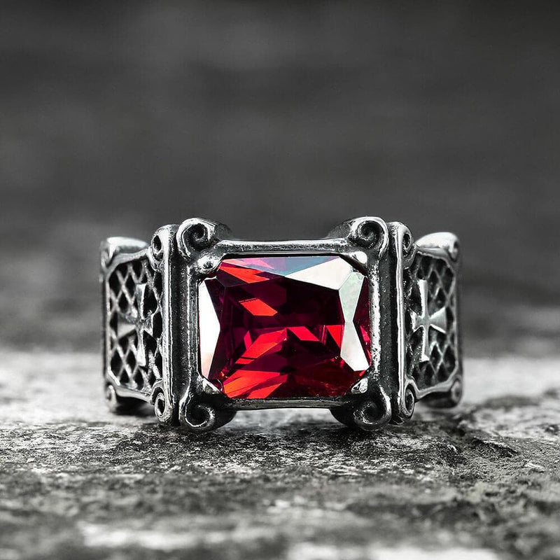 Cross Stainless Steel Gemstone Ring
