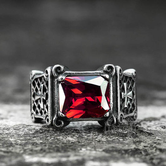 Cross Stainless Steel Gemstone Ring