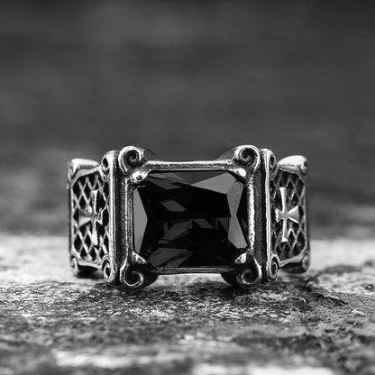 Cross Stainless Steel Gemstone Ring