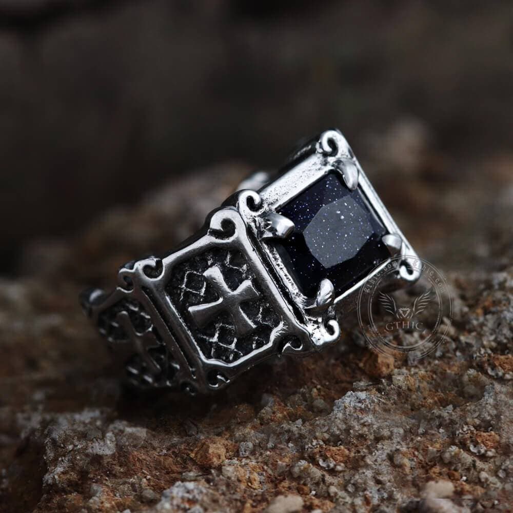 Cross Stainless Steel Gemstone Ring