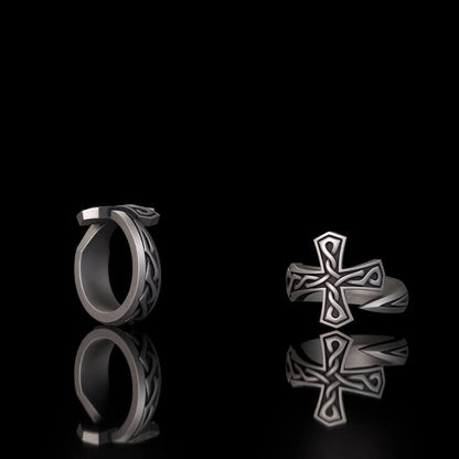 Cross Sword Sterling Silver Open Ring