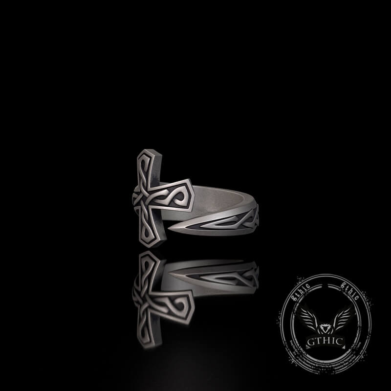 Cross Sword Sterling Silver Open Ring