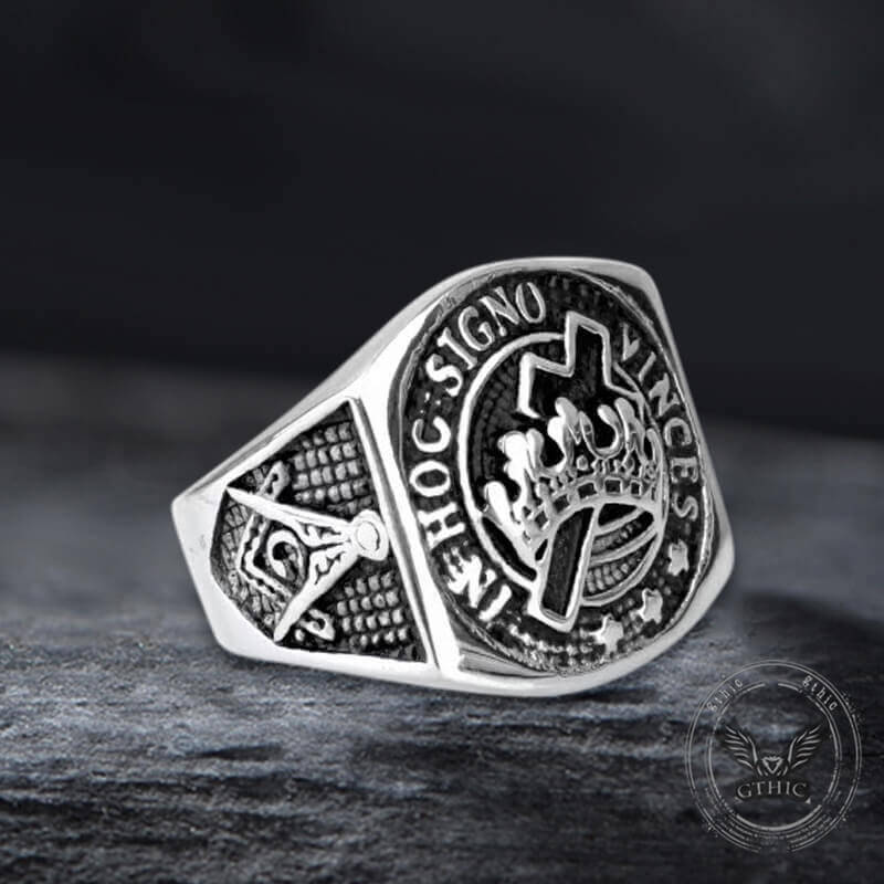 Crown Cross Stainless Steel Masonic Ring