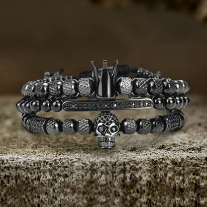 Crown Stainless Steel Skull Bracelet Set