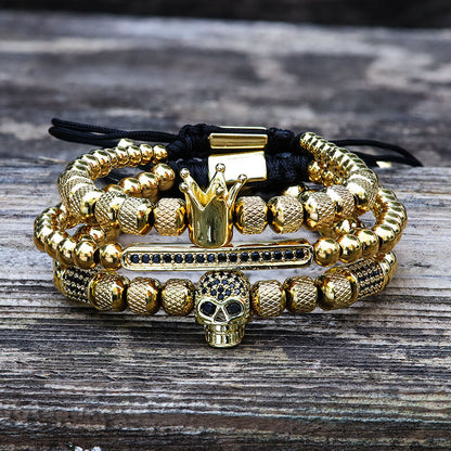 Crown Stainless Steel Skull Bracelet Set