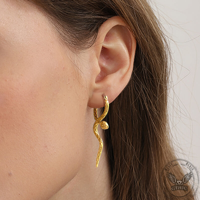 Curled Snake Stainless Steel Stud Earrings