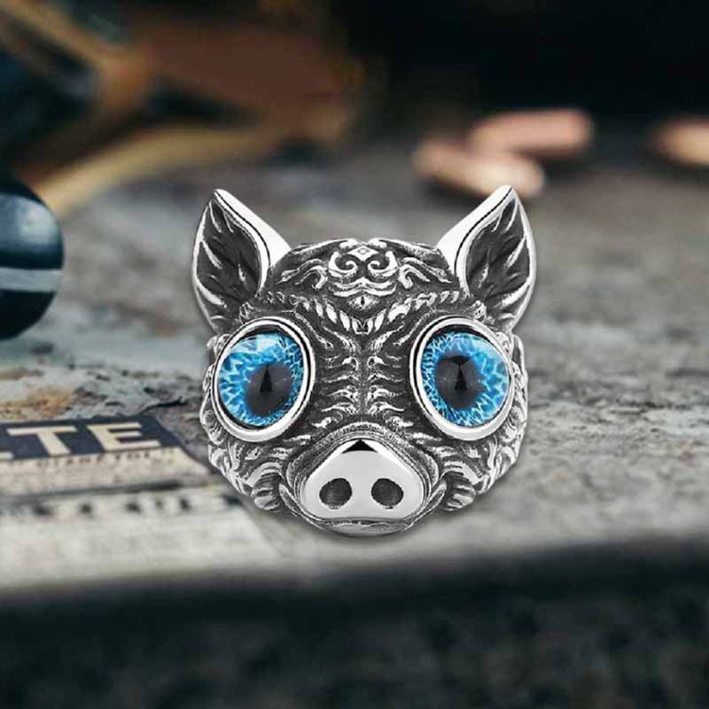 Devil Eye Gem Piglet Stainless Steel Ring