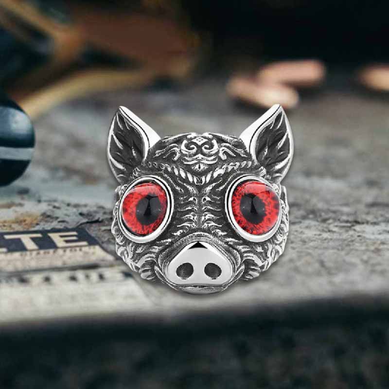 Devil Eye Gem Piglet Stainless Steel Ring