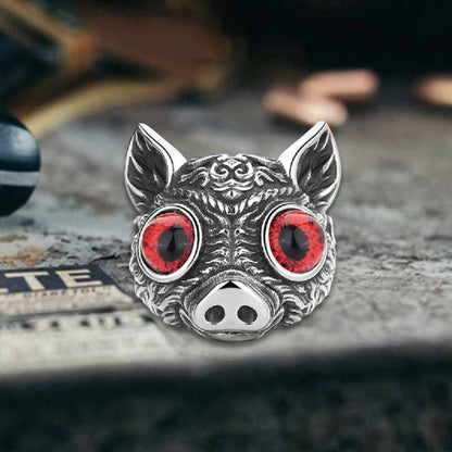 Devil Eye Gem Piglet Stainless Steel Ring