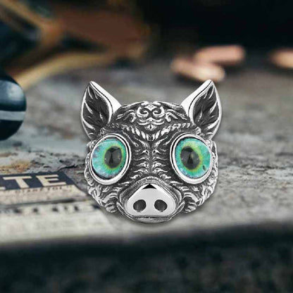 Devil Eye Gem Piglet Stainless Steel Ring