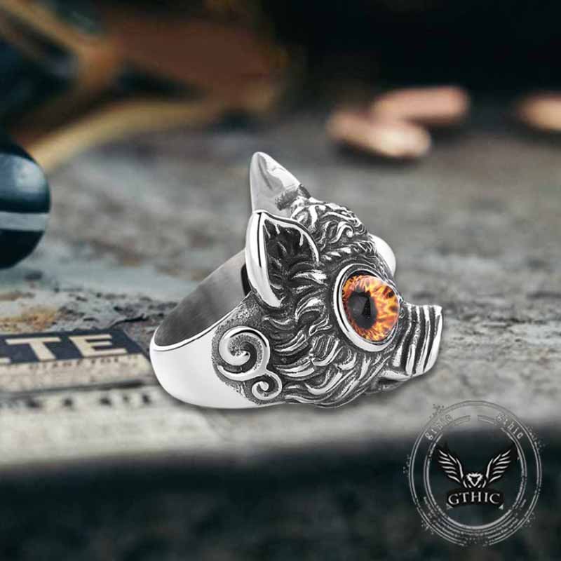 Devil Eye Gem Piglet Stainless Steel Ring
