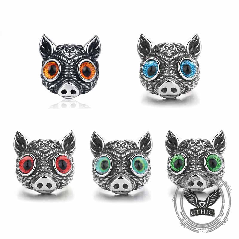 Devil Eye Gem Piglet Stainless Steel Ring