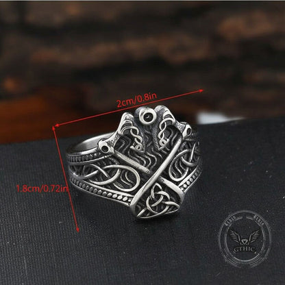 Double Axe Celtic Knot Stainless Steel Viking Ring