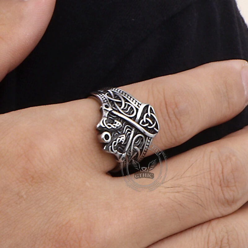 Double Axe Celtic Knot Stainless Steel Viking Ring