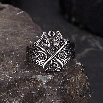 Double Axe Celtic Knot Stainless Steel Viking Ring