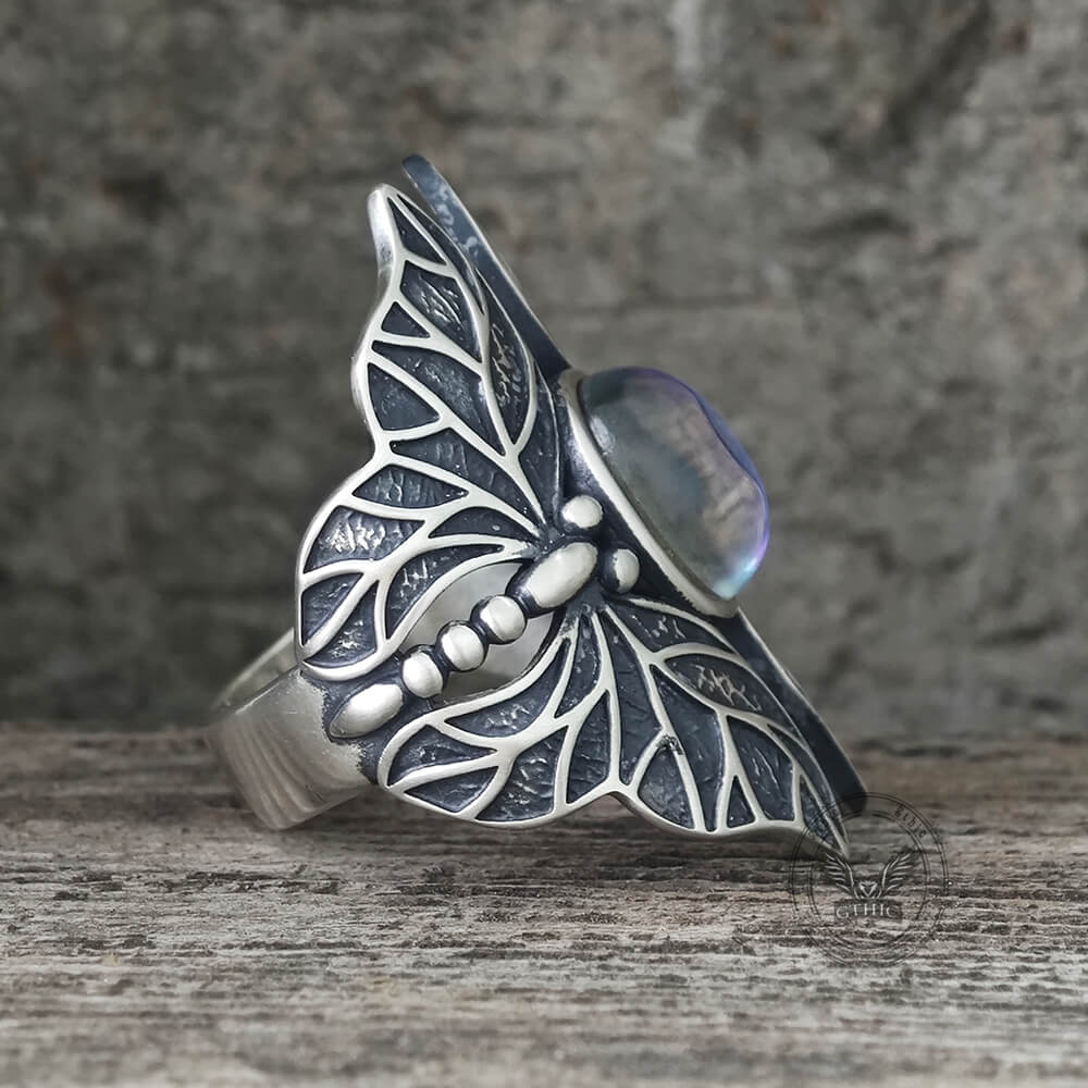 Double Butterfly Gem Sterling Silver Ring