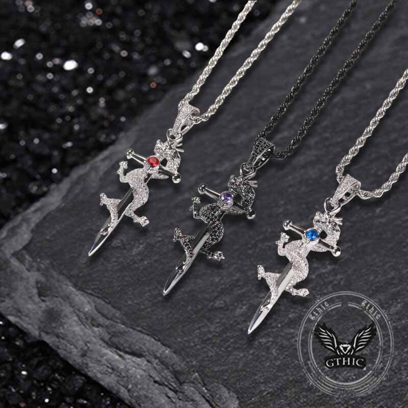 Dragon Entwined Cross Zircon Copper Pendant