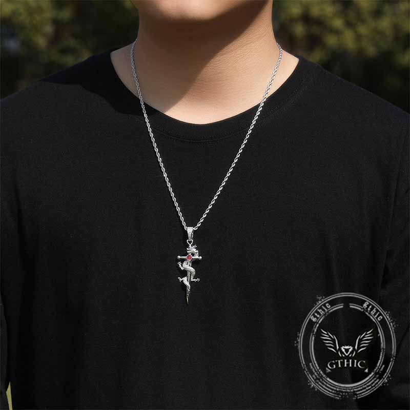 Dragon Entwined Cross Zircon Copper Pendant