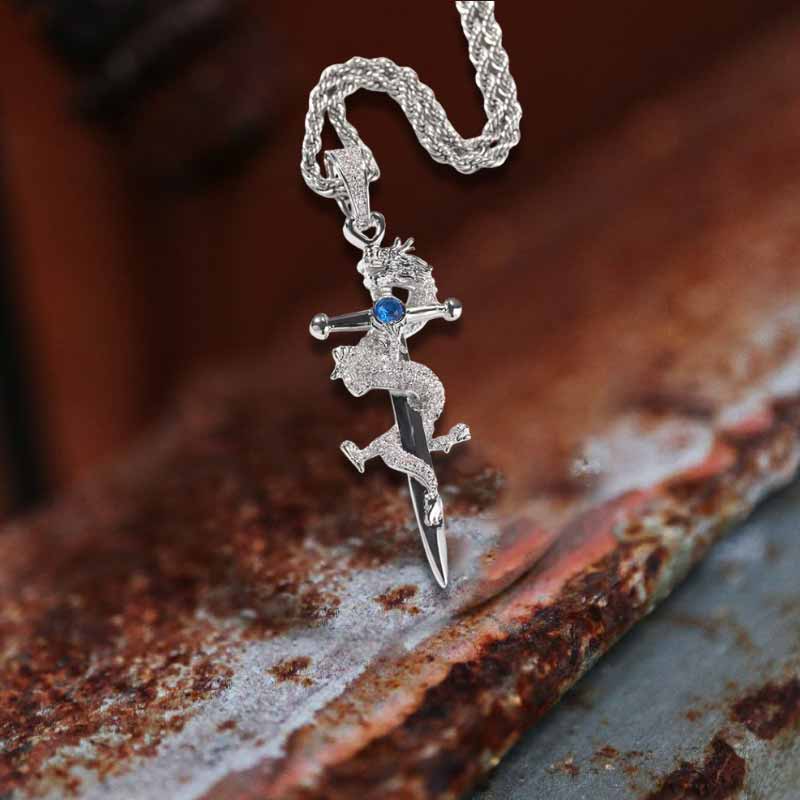 Dragon Entwined Cross Zircon Copper Pendant