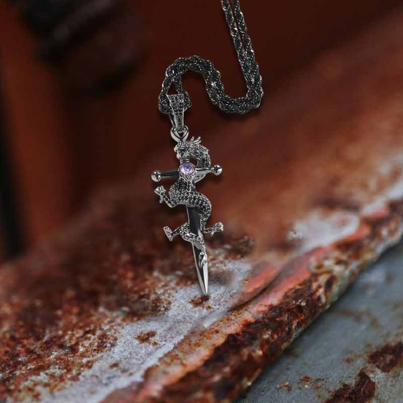 Dragon Entwined Cross Zircon Copper Pendant