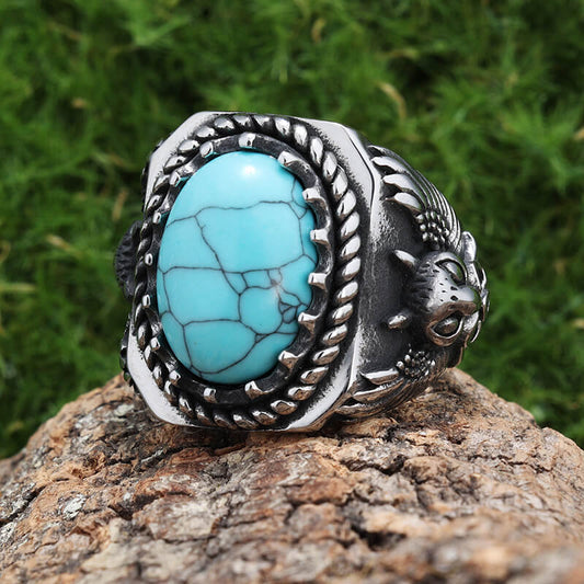 Eagle Turquoise Stainless Steel Animal Ring