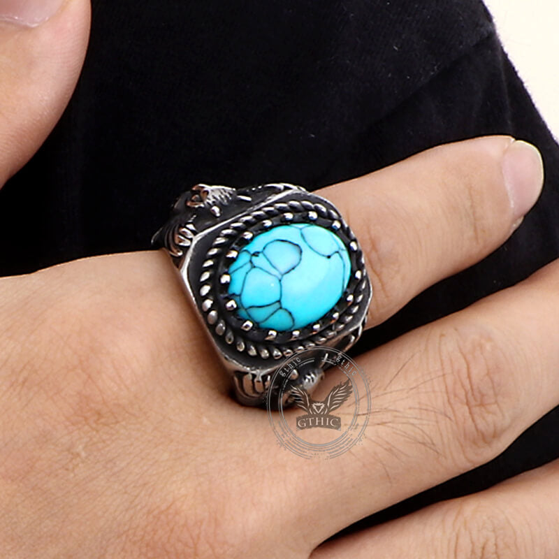 Eagle Turquoise Stainless Steel Animal Ring
