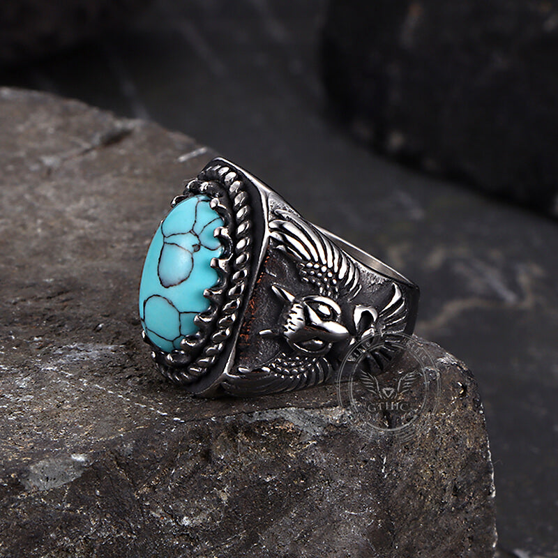 Eagle Turquoise Stainless Steel Animal Ring