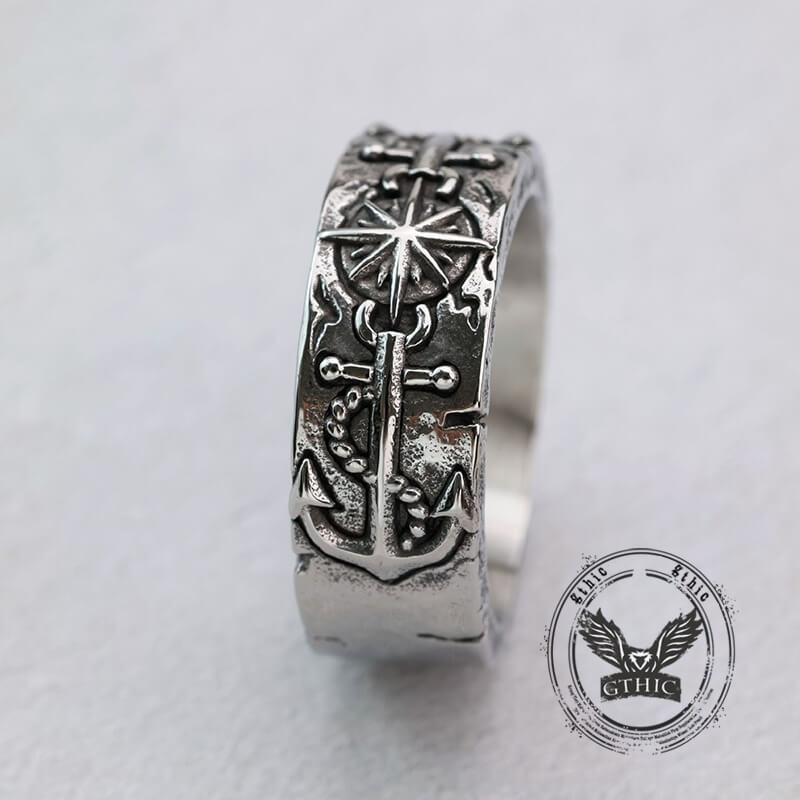 Eight-pointed Star Pirate Anchor Stainless Steel Ring