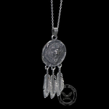 Feather Bear Head Stainless Steel Animal Pendant