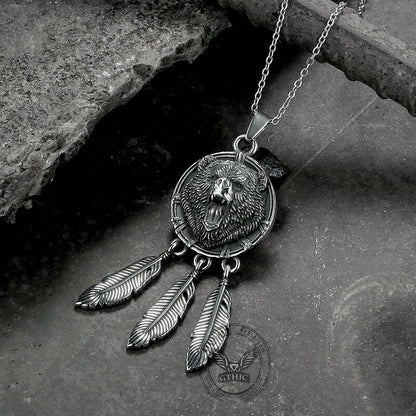 Feather Bear Head Stainless Steel Animal Pendant