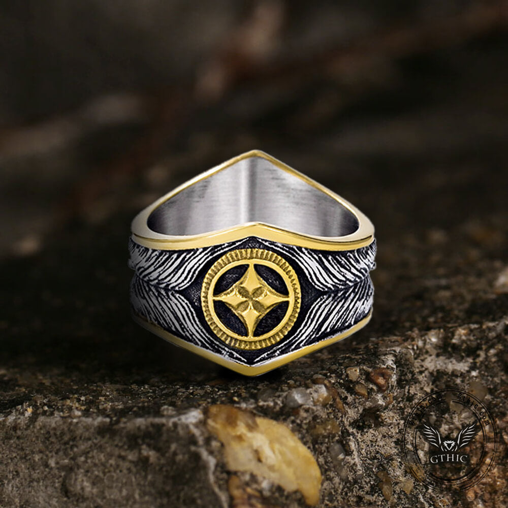 Feather Inlaid Turquoise Stainless Steel Ring
