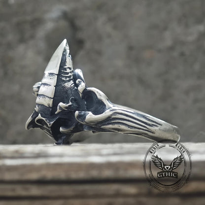 Fierce Shark Ocean Wave Sterling Silver Ring