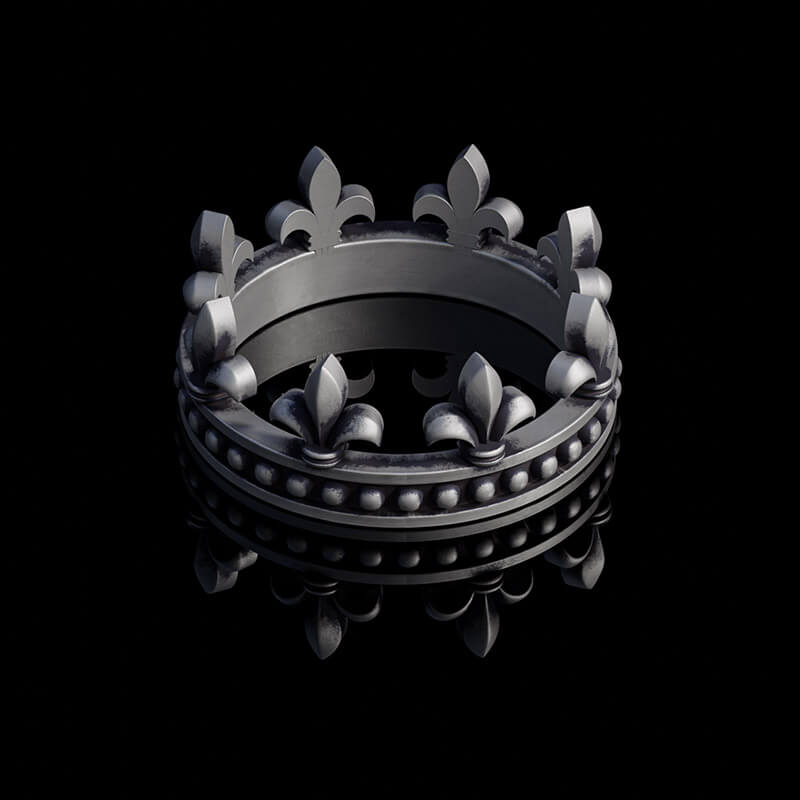 Fleur-de-lis Crown Sterling Silver Ring