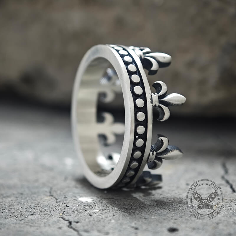 Fleur-de-lis Crown Sterling Silver Ring
