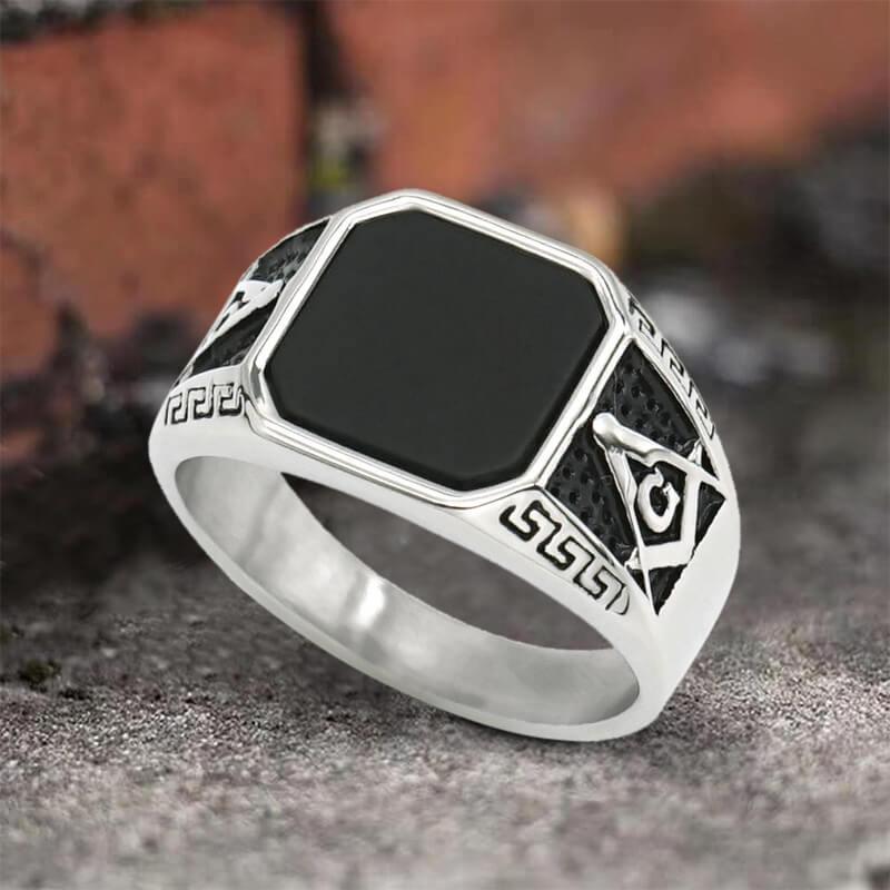 Frosted Lapis Lazuli Masonic Stainless Steel Ring