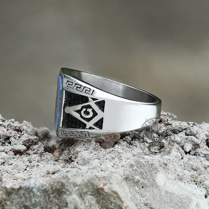 Frosted Lapis Lazuli Masonic Stainless Steel Ring