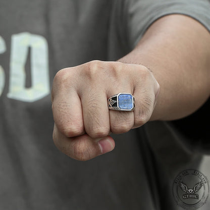 Frosted Lapis Lazuli Masonic Stainless Steel Ring