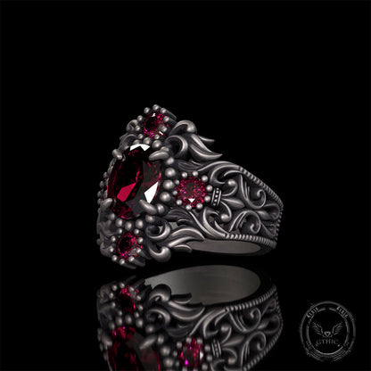 Gem-set Hollow Sterling Silver Gothic Ring