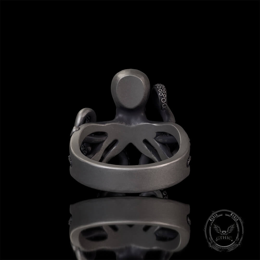Gem Eye Octopus Tentacle Sterling Silver Marine Ring
