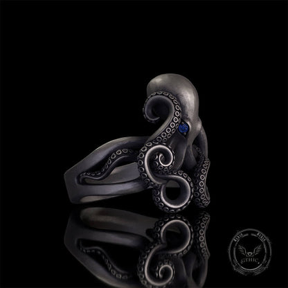 Gem Eye Octopus Tentacle Sterling Silver Marine Ring