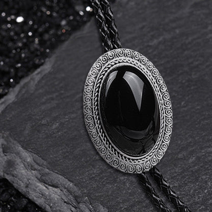 Gemstone Braided Leather Bolo Tie