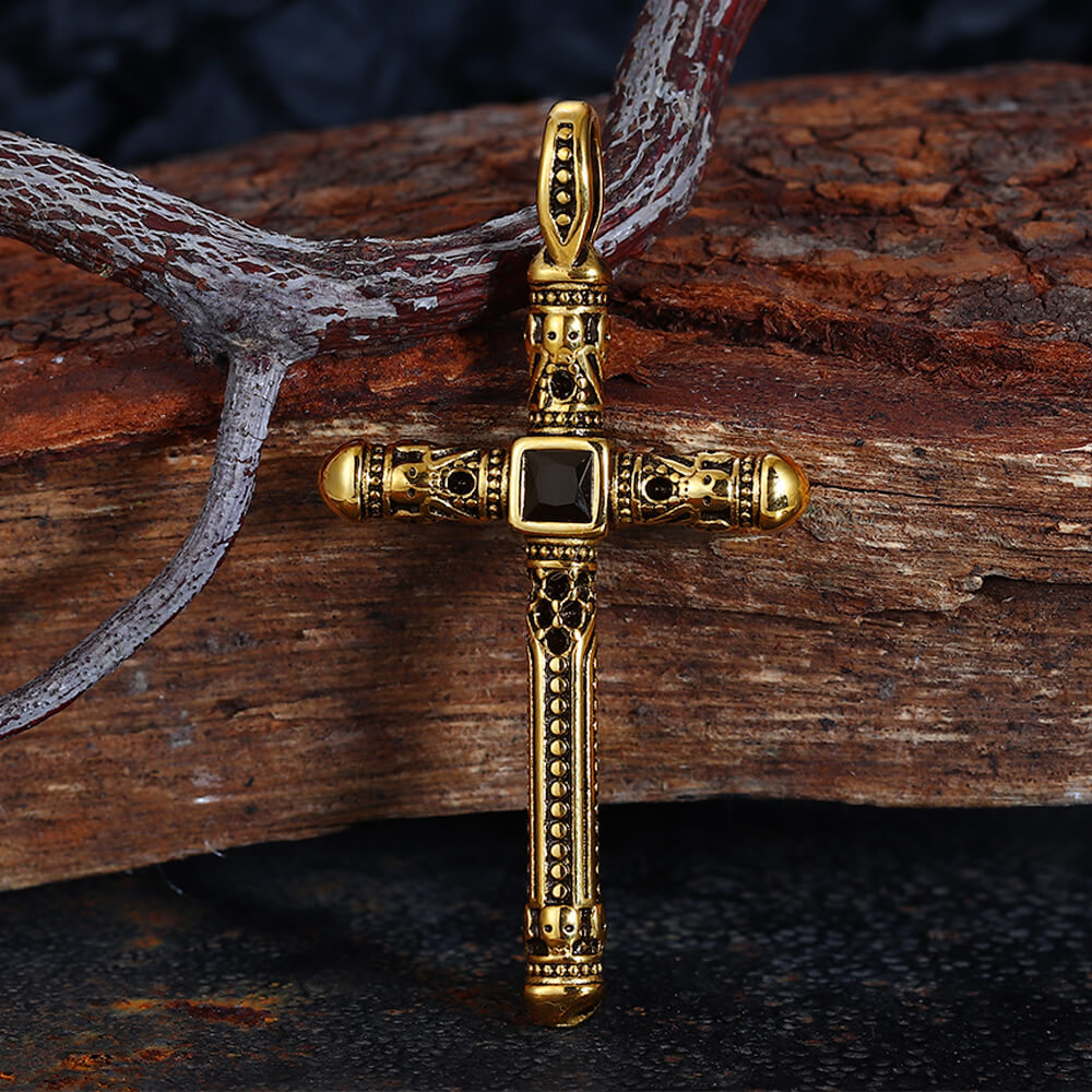 Gemstone Cross Skull Stainless Steel Pendant