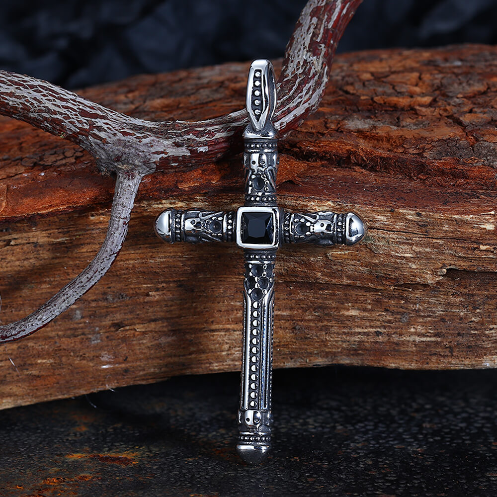 Gemstone Cross Skull Stainless Steel Pendant