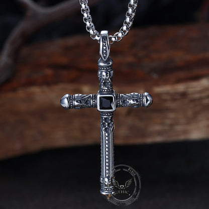 Gemstone Cross Skull Stainless Steel Pendant